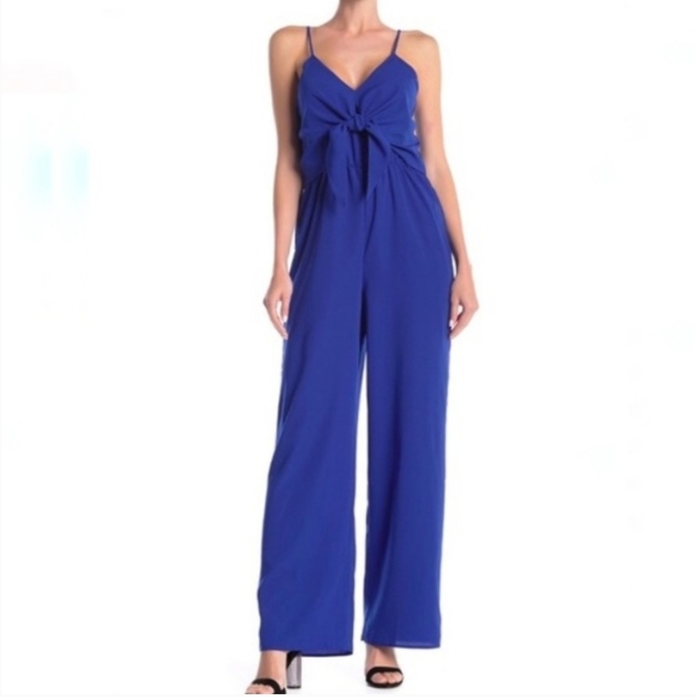 The Vanity Room Popover jumpsuot with tie Blue Size XSMALL